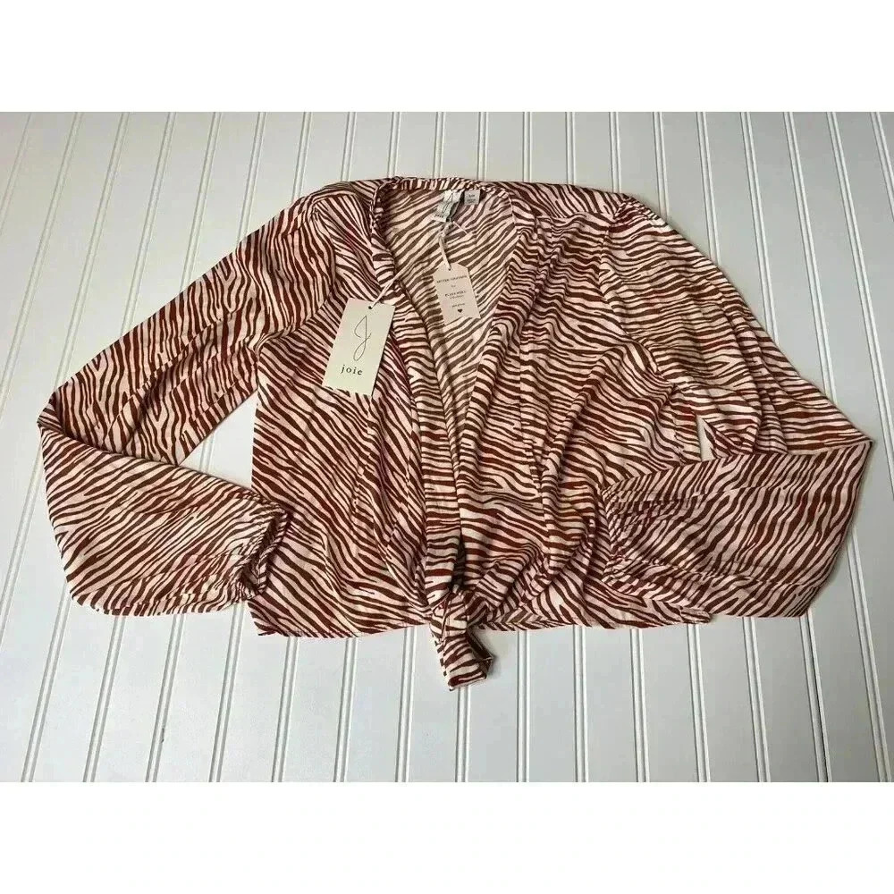 JOIE Zebra Animal Print Wrap TIE WAIST TOP Blouse Small NEW. 171